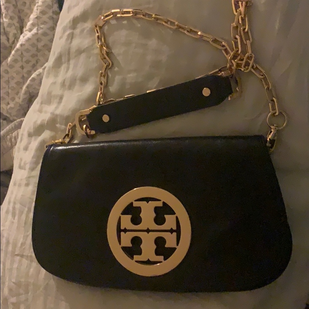 Tory Burch large gold emblem crossbody/clutch